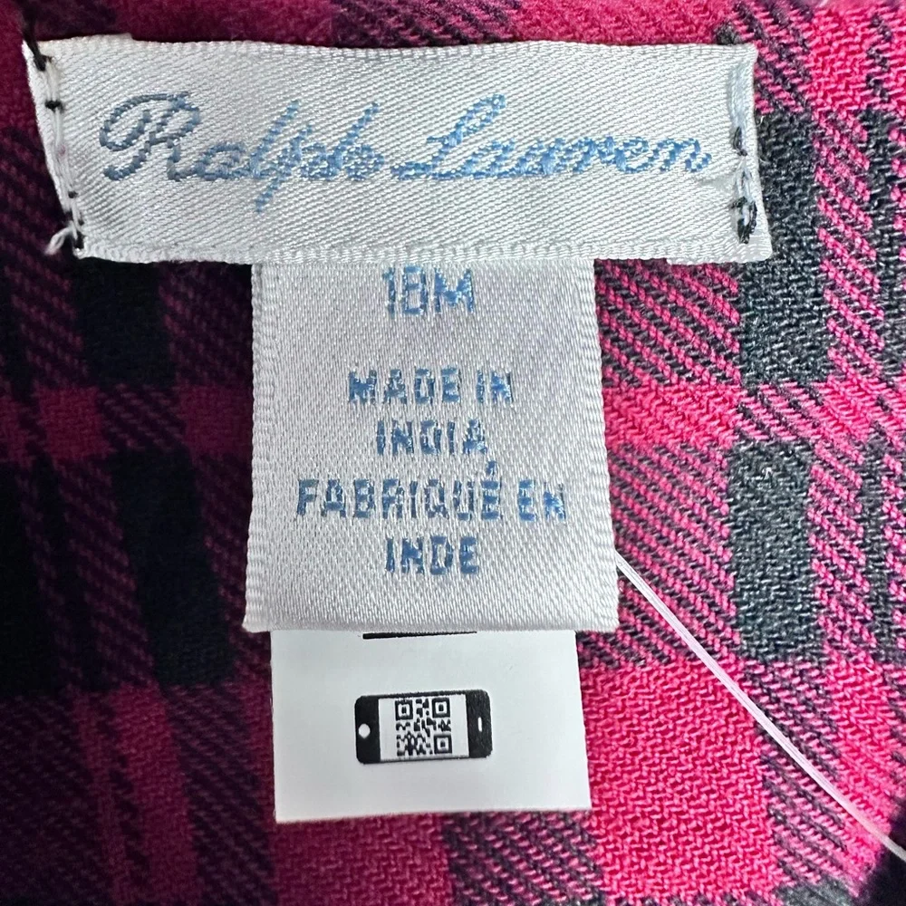 RALPH LAUREN Baby Girls Plaid Cotton Twill Shirtdress SIZE‎ 18months